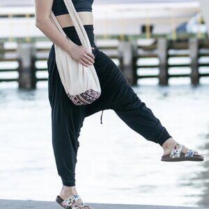 Buddha Pants Unisex Lightweight Bohemian Buddha Bag Purse Beige Triangle Tribal